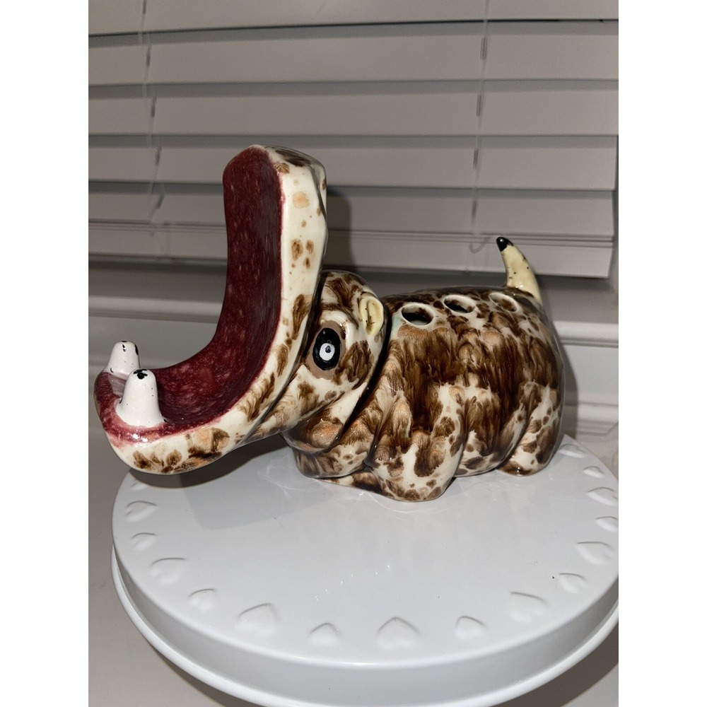 Vintage MCM Ceramic Hand‎ painted Hippopotamus 70's